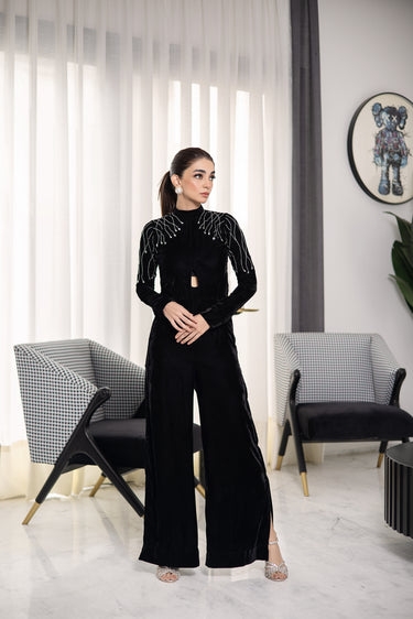 Black Velvet Jump Suit Clothing humyaunalamgir