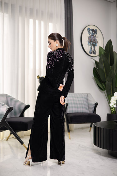 Black Velvet Jump Suit Clothing humyaunalamgir