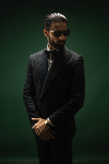 NAVY BLUE EMBROIDERY 2P TUX