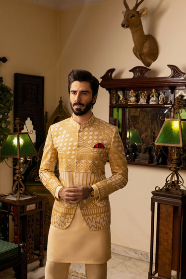 Light Peach Beige Prince Coat Nikkah humyaunalamgir