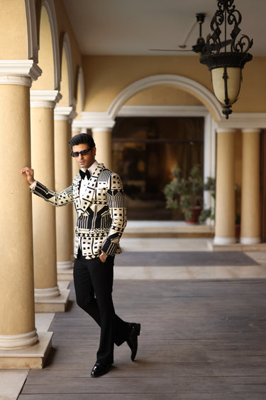 BEIGE & BLACK TUX RUNWAY humyaunalamgir M