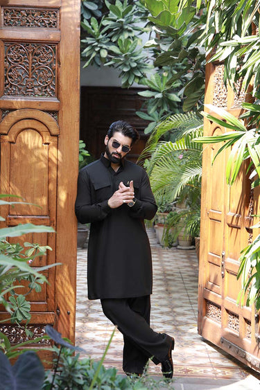 BLACK LINEN KURTA PAJAMA Humayunalamgir