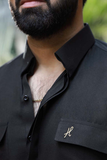 BLACK LINEN KURTA PAJAMA Humayunalamgir