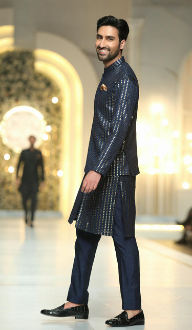 Blue Sequence Waist Coat Mehndi Collection HumayunAlamgir