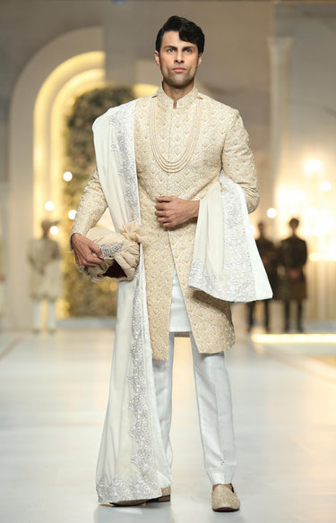 Beige Embroidered Sherwani Humayunalamgir