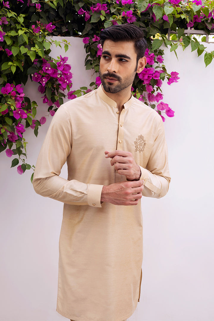 Beige cotton silk kurta pajama