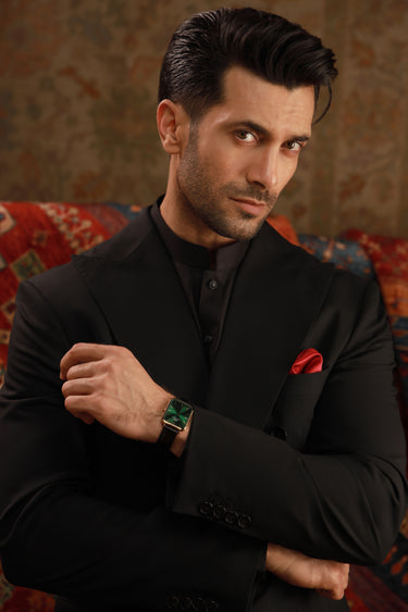 BLACK LINEN KURTA PAJAMA Humayunalamgir