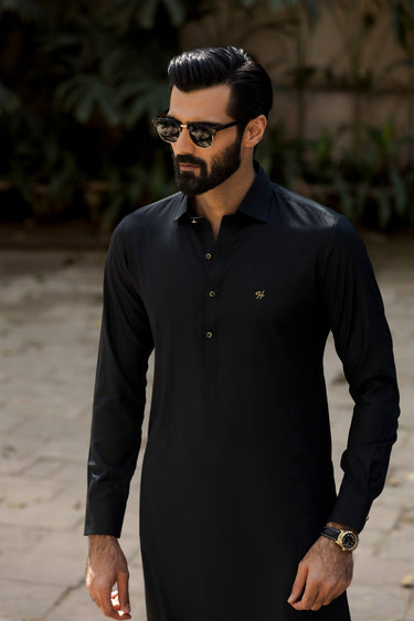 black wash n wear shalwar kameez Humayun Alamgir