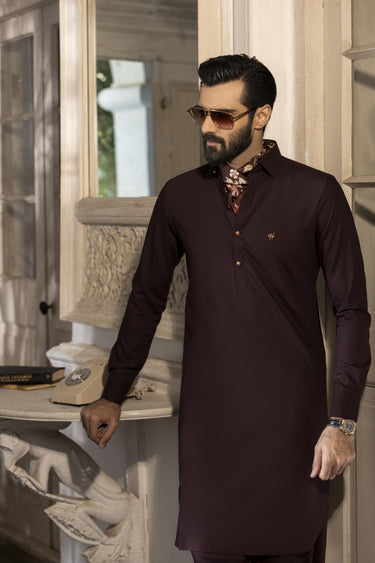 Burgundy wash n wear SHALWAR KAMEEZ Humayun Alamgir