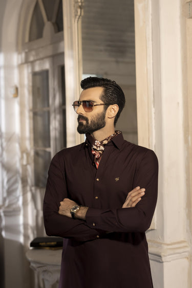 Burgundy wash n wear SHALWAR KAMEEZ Humayun Alamgir