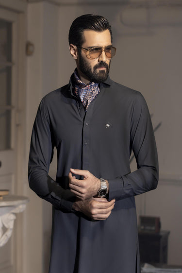 CEMENT GREY wash n wear SHALWAR KAMEEZ Humayun Alamgir