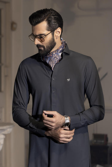 CEMENT GREY wash n wear SHALWAR KAMEEZ Humayun Alamgir