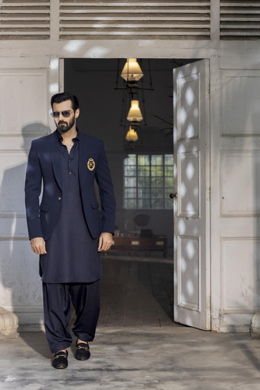 Navy Blue Wash N Wear Shalwar Kameez Luxury Formal, Shalwar Kameez Humayun Alamgir