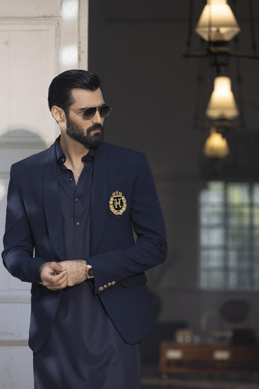 Navy Blue Wash N Wear Shalwar Kameez Luxury Formal, Shalwar Kameez Humayun Alamgir