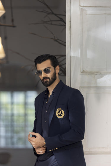 Navy Blue Wash N Wear Shalwar Kameez Luxury Formal, Shalwar Kameez Humayun Alamgir