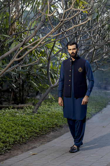 Teal blue wash n wear Shalwar Kameez Humayun Alamgir