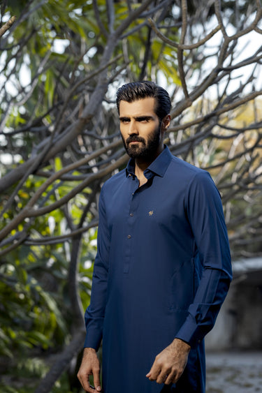Teal blue wash n wear Shalwar Kameez Humayun Alamgir