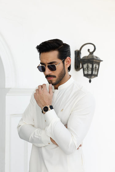CREAM WASH N WEAR SHALWAR KAMEEZ Humayunalamgir