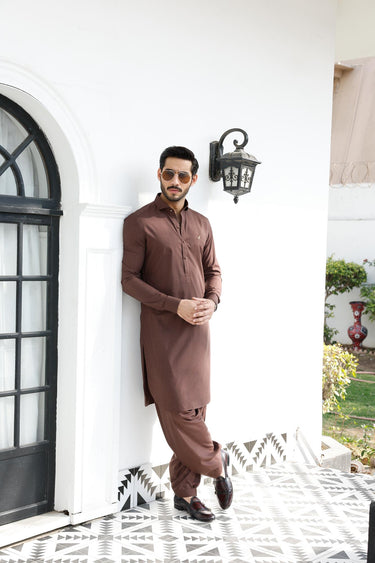 BROWN TEXTURE WASH N WEAR SHALWAR KAMEEZ Humayunalamgir