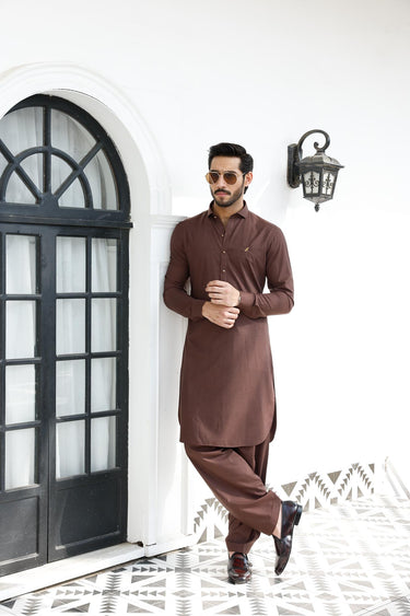 BROWN TEXTURE WASH N WEAR SHALWAR KAMEEZ Humayunalamgir
