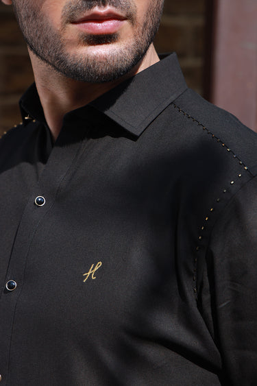 BLACK LINEN SHALWAR KAMEEZ Humayunalamgir