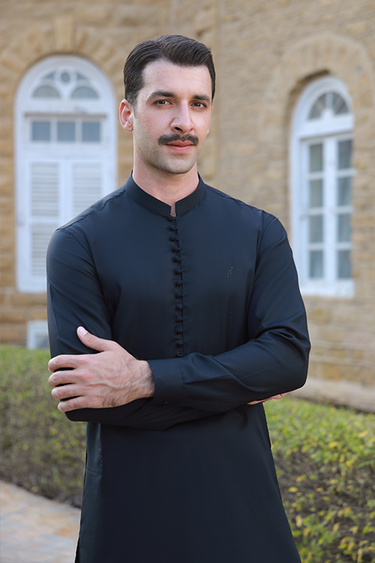 BLACK EGYPTIAN COTTON SATIN KURTA PAJAMA Humayunalamgir