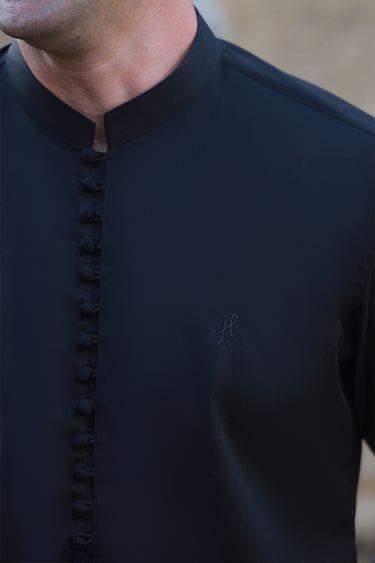 BLACK EGYPTIAN COTTON SATIN KURTA PAJAMA Humayunalamgir