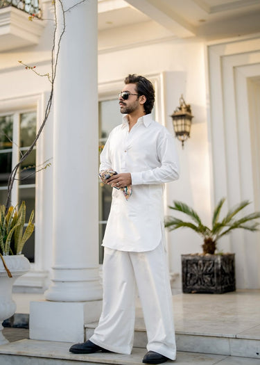 White Kurta Farshi Shalwar - Farhan Saeed Humayun Alamgir