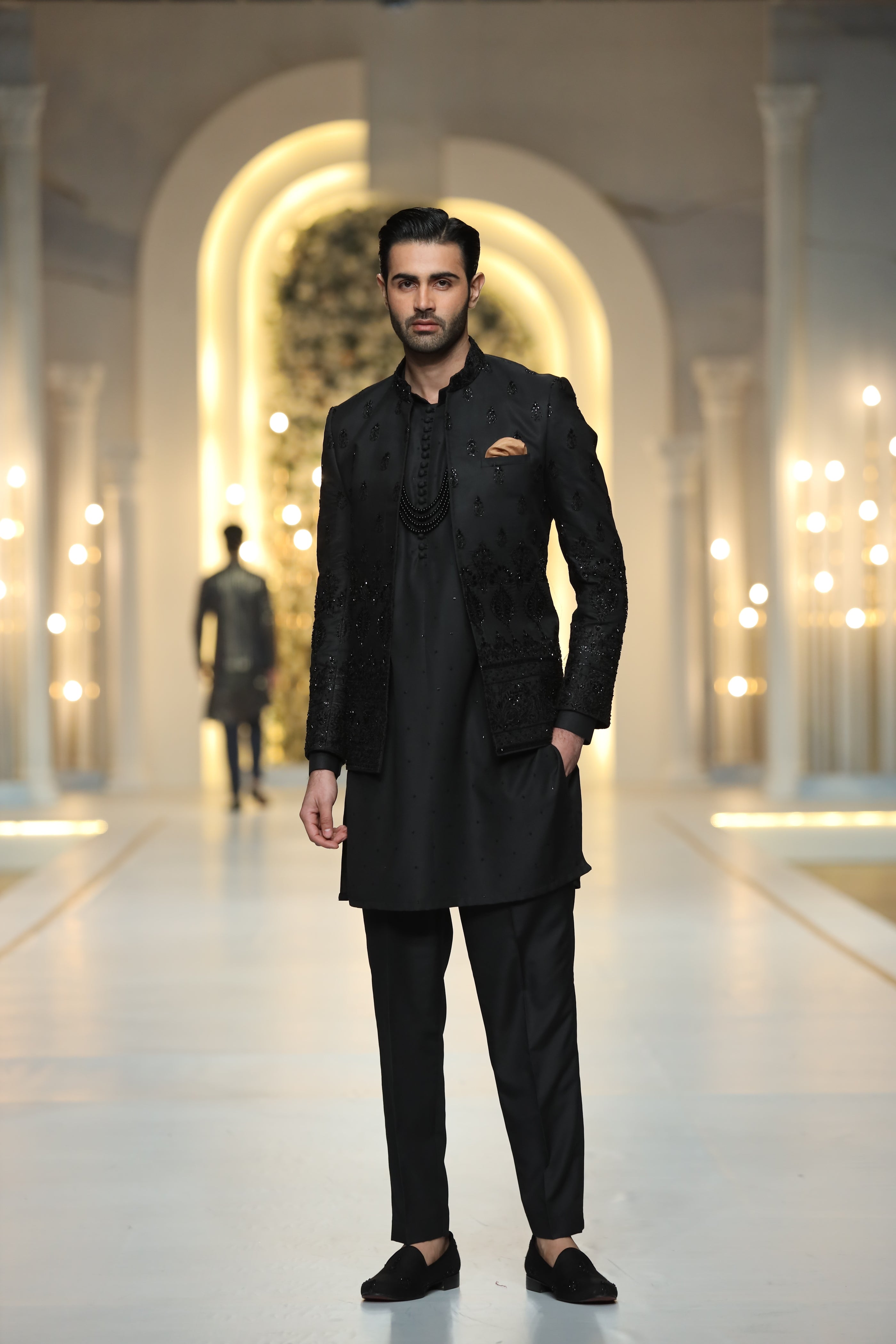 Black Embossed Prince Coat