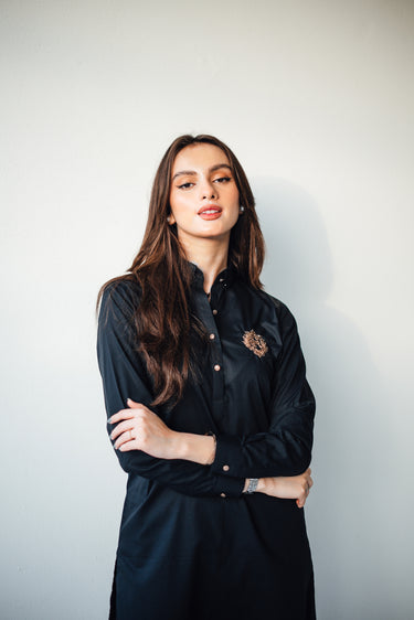 Black Cotton Kurta Pajama Humayun Alamgir
