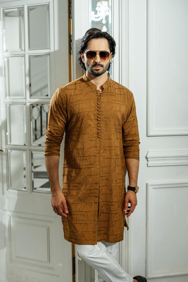 "DAMASK" BROWN KURTA PAJAMA Humayun Alamgir