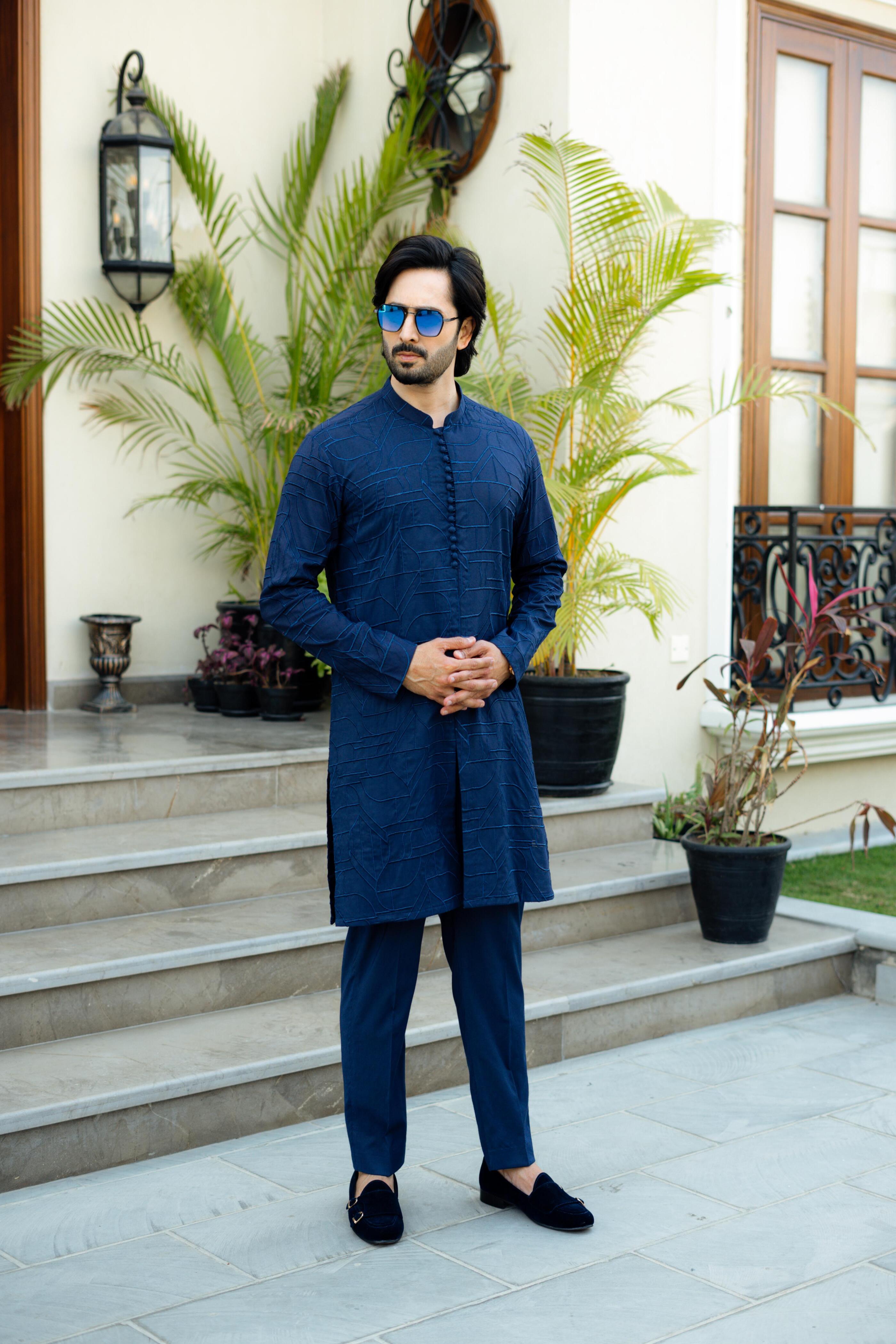 "DAMASK" BLUE KURTA PAJAMA