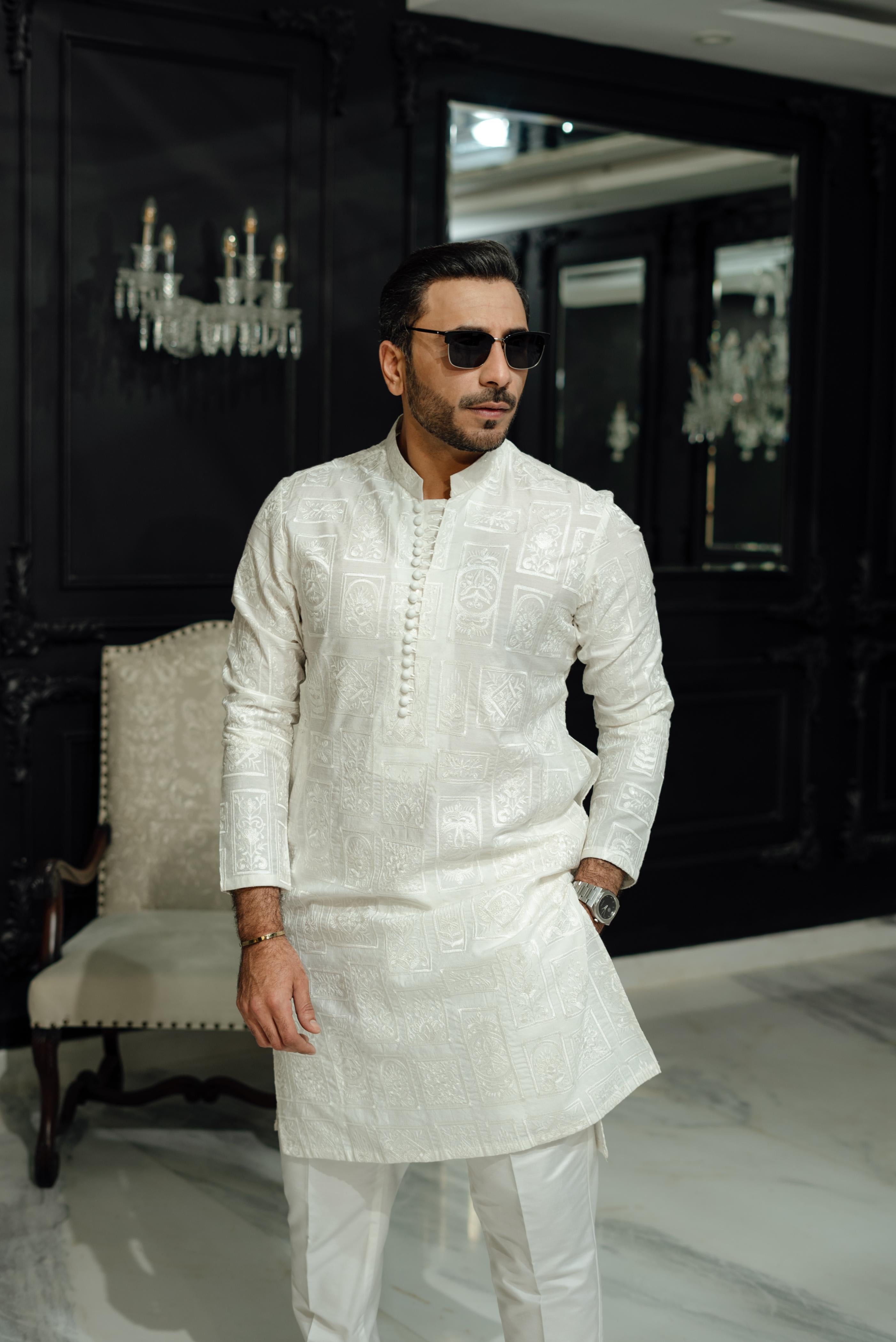 "SHAH" WHITE KURTA PAJAMA