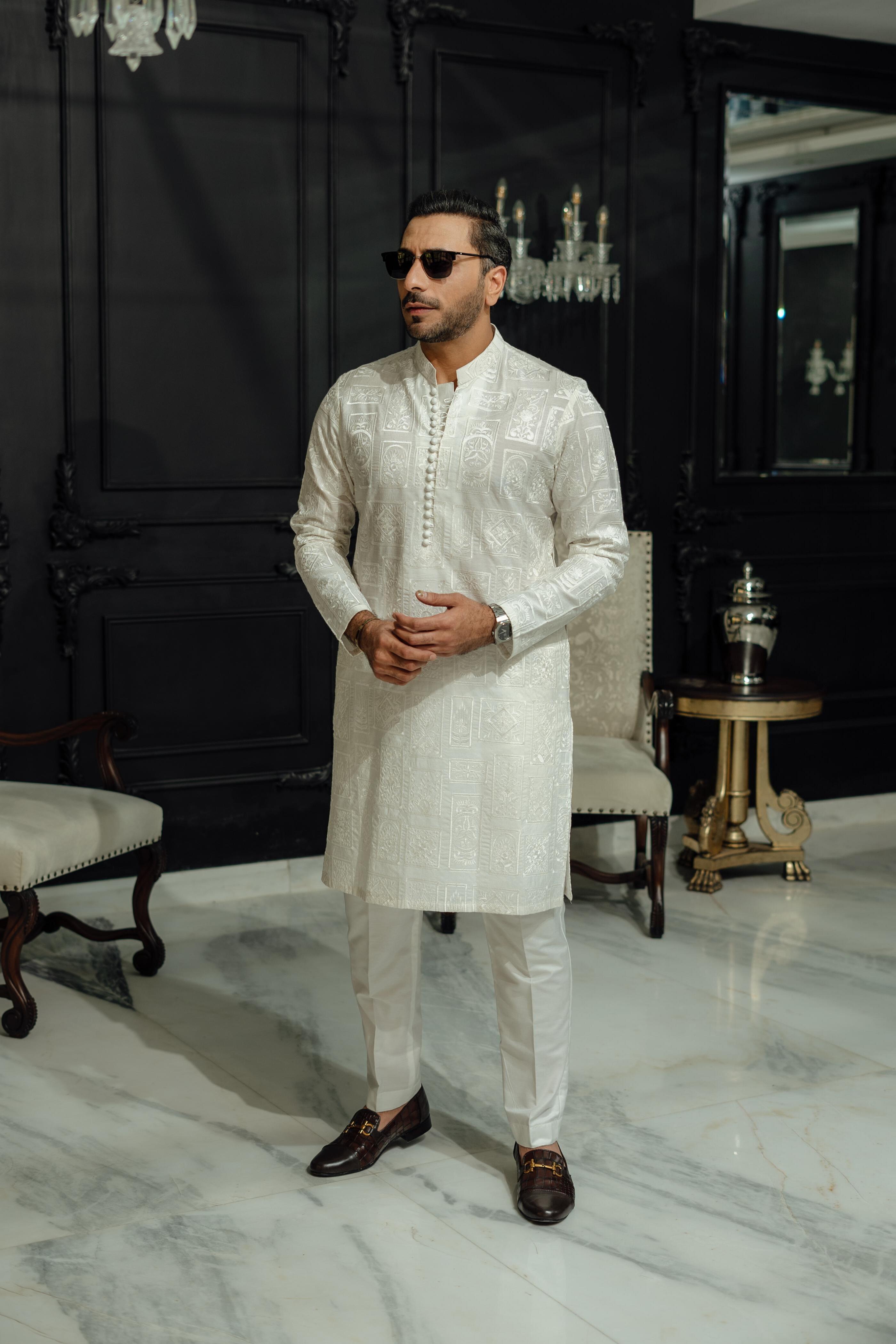 "SHAH" WHITE KURTA PAJAMA