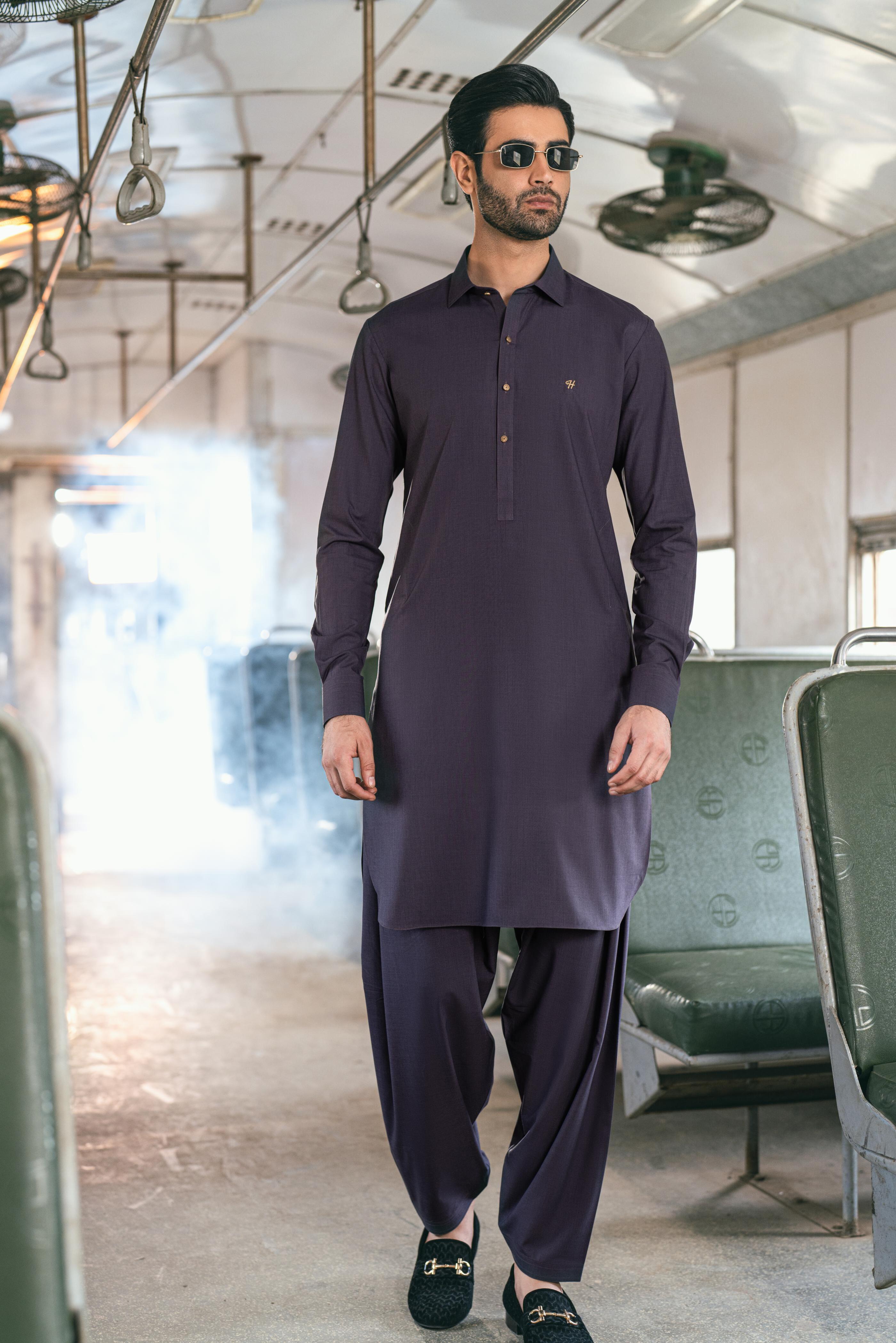 texture dark purple wash n wear SHALWAR  KAMEEZ