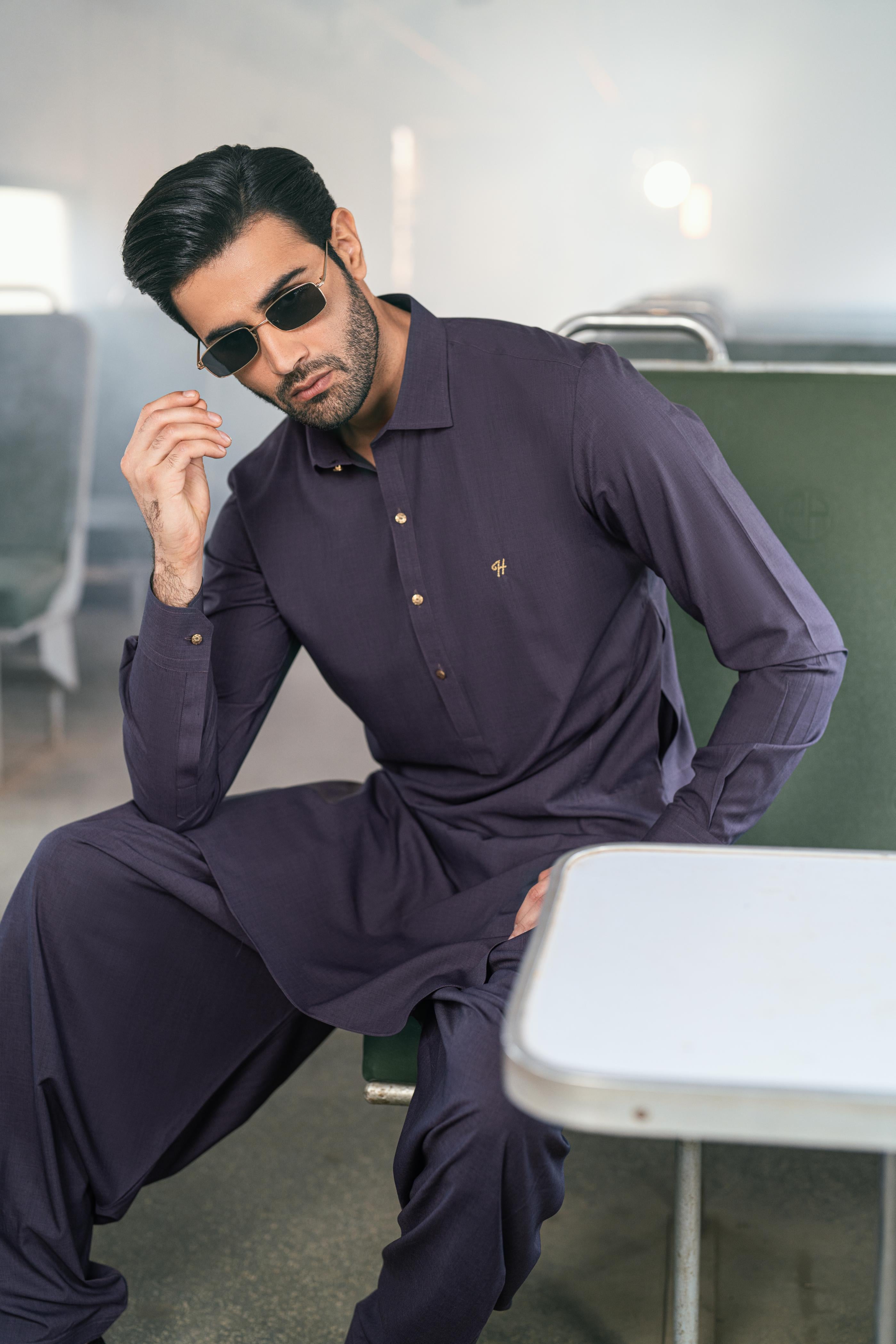 texture dark purple wash n wear SHALWAR  KAMEEZ