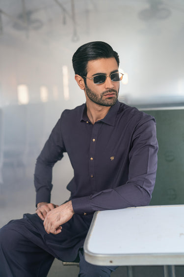 Texture dark purple wash n wear SHALWAR KAMEEZ Humayun Alamgir