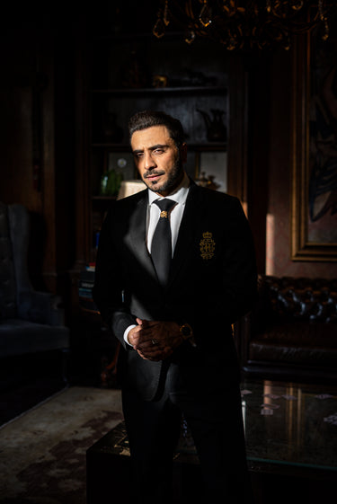 Black Armani Golden Embroidery Motif Suit Suits HumayunAlamgir