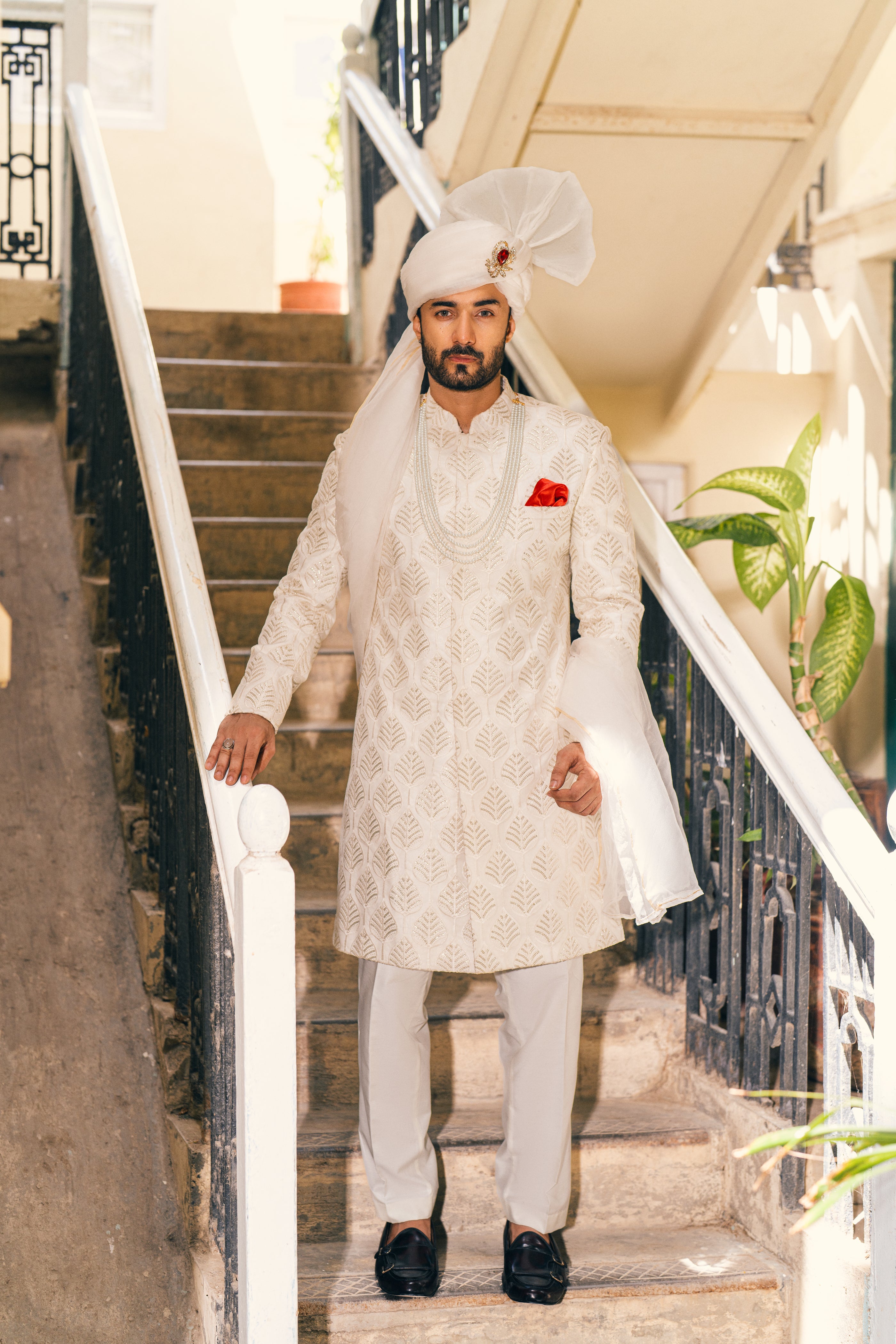 White Sequence Embroided sherwani