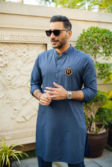 BLUE TEXTURE WASH N WEAR KURTA PAJAMA Humayun Alamgir