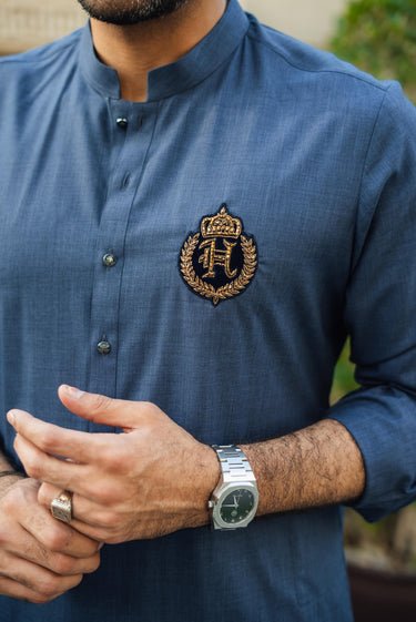 BLUE TEXTURE WASH N WEAR KURTA PAJAMA Humayun Alamgir