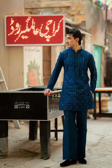 Sheesh - Posh Electric Blue Kurta Pajama Humayunalamgir