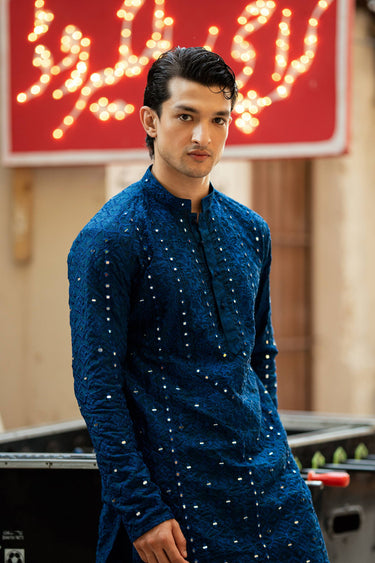 Sheesh - Posh Electric Blue Kurta Pajama Humayunalamgir