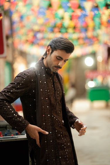 Sheesh - Posh Dark Brown Kurta Pajama Humayunalamgir