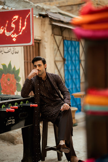 Sheesh - Posh Dark Brown Kurta Pajama Humayunalamgir