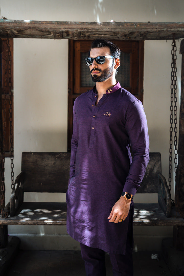 Purple Shammary Cotton Kurta Pajama
