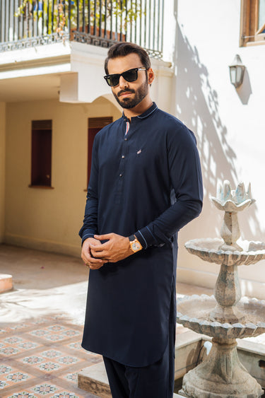 Navy Blue Boski Shalwar Kameez Humayun Alamgir