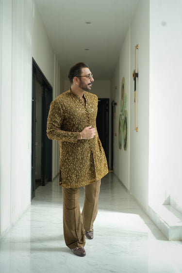 Jhalke zareen - Olive Gold Kurta pajama Humayunalamgir