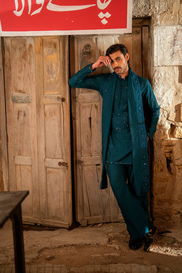 AINA - KAARI TEAL GREEN KURTA PAJAMA Humayunalamgir