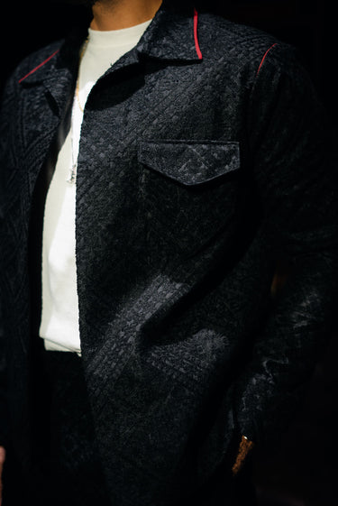 BLACK EMBOSSED CORD SET humayaunalamgir